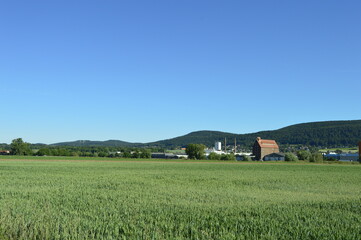 Fototapeta na wymiar Look at the Weser hills and industrial park near Rinteln
