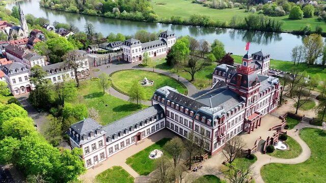 Aerial view, flight at Philippsruhe Castle, Hanau, Hesse, Germany