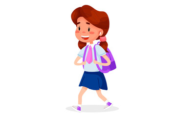 Vector children are going to school. Back to school illustration. Vector kids education illustration on white isolated background.