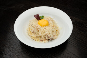 Pasta Carbonara on white plate