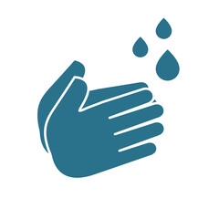 Hands washing with soap foam and water drops blue isolated vector icon.