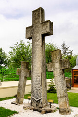 Crosses near the Romanian Orthodox Patriarchal Cathedral (Metropolitan Church), a functioning religious landmark, on Dealul Mitropoliei, Bucharest, Romania