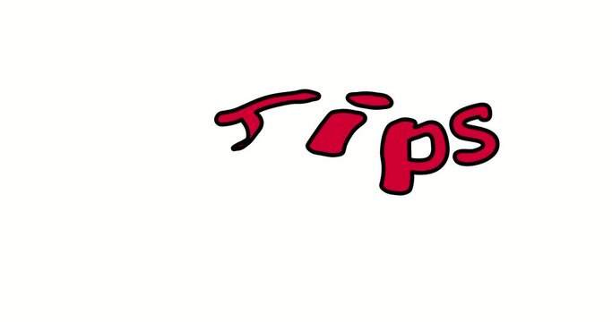 Tips. Text video 4k, animation. Cartoon red inscription. Dynamic fun clip advertising modern.
