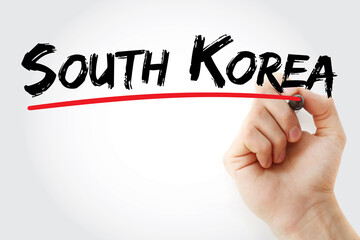 South Korea text with marker, concept on blackboard