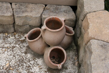 Brown garden stacked ceramic pots
