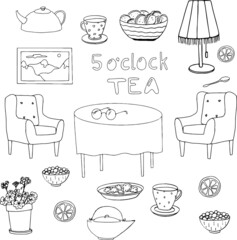 teatime doodle vector set of objects