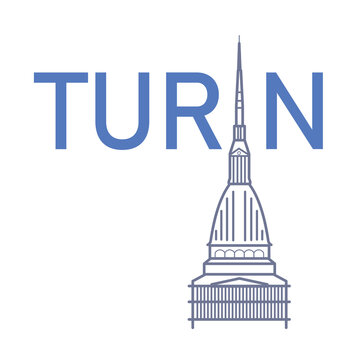 Mole Antonelliana synagogue landmark building in Turin Italy line art