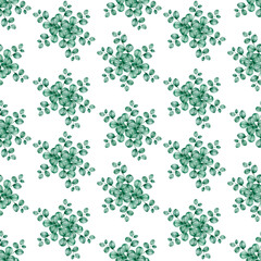 Seamless pattern green floral leaves. Hand drawn watercolor illustration on white background