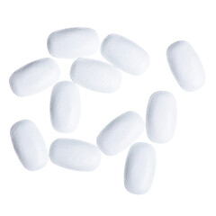 Fototapeta na wymiar White pills capsules medicine pharmacy on white background isolation, top view