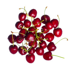 Obraz na płótnie Canvas Red fresh cherries on white background isolation, top view