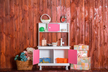 White with pink doors children's play set for girls with toys