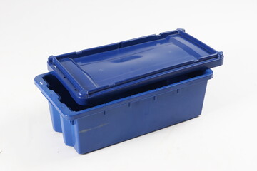 Blue plastic box, container for storing and transferring fruits and vegetables, food, for storing things, on a white background, online store