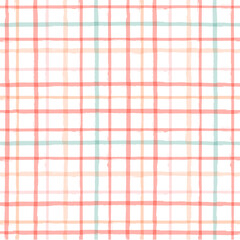 Gingham seamless pattern. watercolor pastel strokes texture for textile: shirts, plaid, tablecloths, clothes, bedding, blankets, makeup. vector checkered summer girly print