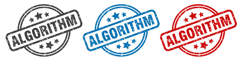 algorithm stamp. algorithm round isolated sign. algorithm label set