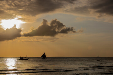 Obraz na płótnie Canvas Sunset, white beach path, Boracay island, Philippines.