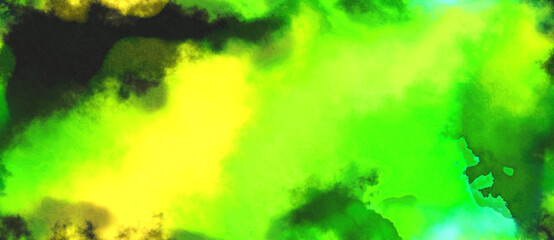 abstract watercolor background with watercolor paint with lawn green, very dark green and yellow colors. can be used as background texture or graphic element