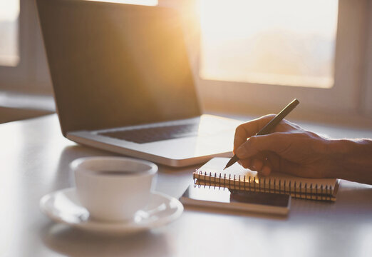 Journalist or businessman working in office. Planning, journalism, development, finance, business strategy concept