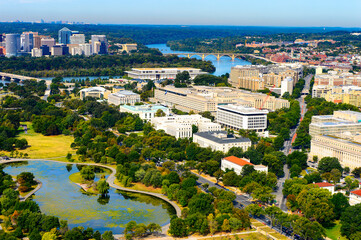 It's Aerial Washigton view from the Washington Monument, an obelisk on the National Mall in...