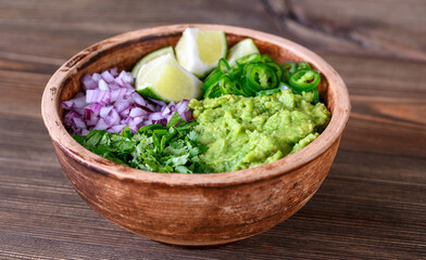 Bowl of ingredients for guacamole