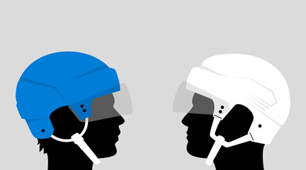 Ice hockey players in protective helmets