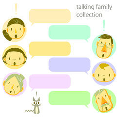 ３世代ファミリーのアイコン風イラストセット オンラインチャット風吹き出し付き Wall Mural Atelier Fmika