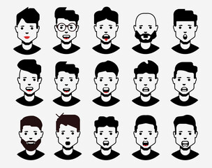 Flat line black avatar icons collection of people avatars for social network, social media.