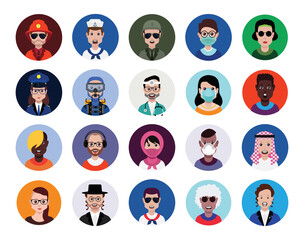 People icons set avatar profile diverse faces (use for social network)