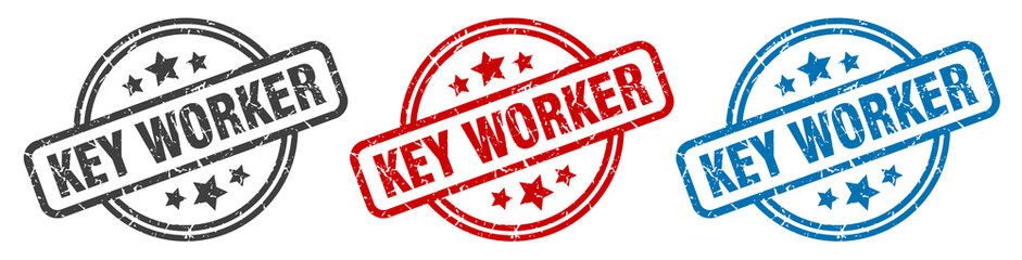 key worker stamp. key worker round isolated sign. key worker label set