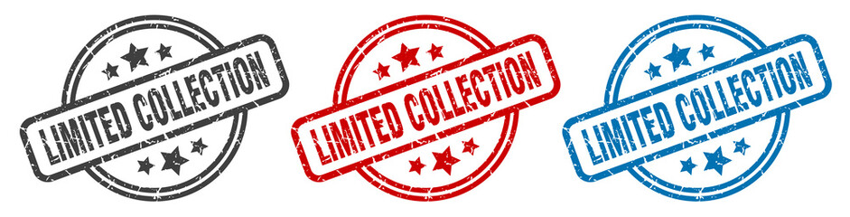 limited collection stamp. limited collection round isolated sign. limited collection label set