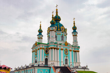 Fototapeta na wymiar Saint Andrew's Church, a major Baroque church located in Kiev, Ukraine