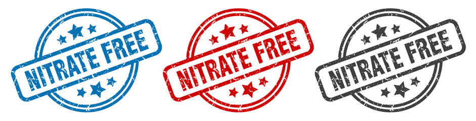 nitrate free stamp. nitrate free round isolated sign. nitrate free label set