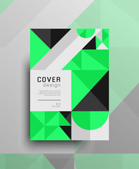 Geometric background cover design with green color triangles and elements, designed in A4 format for annual, report, brochure, flyer etc. Trendy creative pattern or texture design. Eps 10 vector