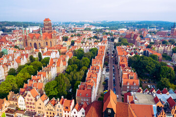 Fototapeta na wymiar Aerial view of Old Town in Gdansk. Tricity, Pomerania, Poland.