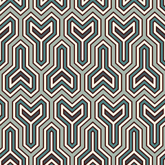 Interlocking three pronged blocks background. Winder keys motif. Ethnic seamless surface pattern with geometric figures.