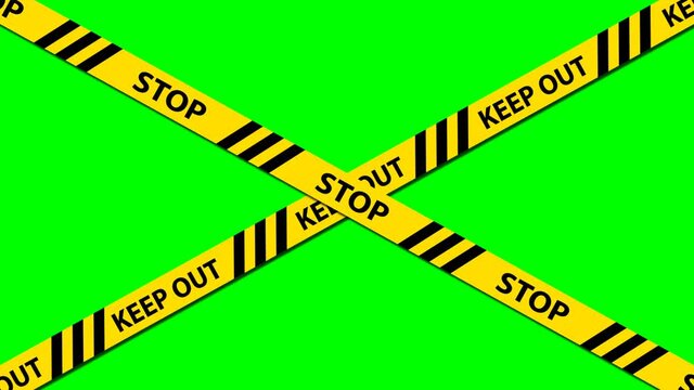 Caution tape danger - stop and keep out text on black and yellow warnings line. Motion background. Seamless looped motion graphic animation.