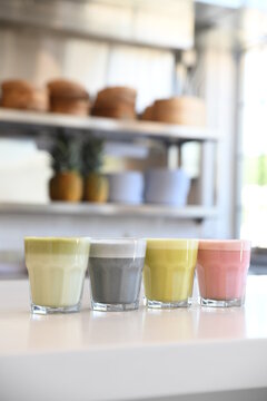 colorful latte drinks