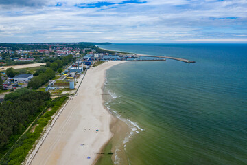 Fototapeta na wymiar Aerial view of Wladyslawowo marina, port and beach. Pomerania, Poland.