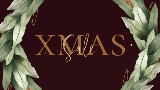 Merry Christmas xmas holiday sale promotion animation leaf wreath festive gold texture handwritten font dark purple red golden luxurious  