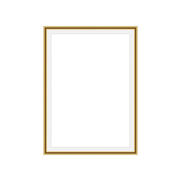 Realistic gold frame on white background. Vector business template. Christmas gold texture background. Luxury shiny gold texture. Vector design element.