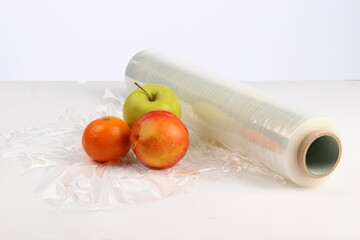 apples in packaging, Packed in food wrap fruit, for business, on a white background, online store