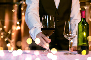 Celebrate whiskey wine on a friendly party in  restaurant
