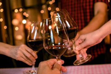 Celebrate whiskey wine on a friendly party in  restaurant