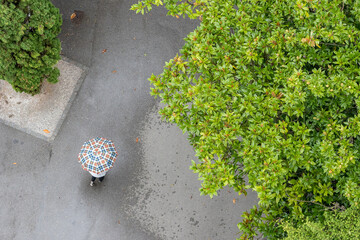 Fototapeta na wymiar A person walking with an umbrella