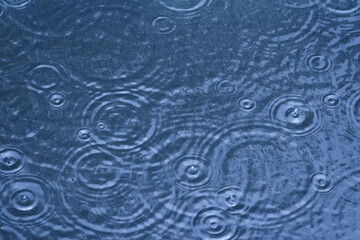 Fototapeta na wymiar Water surface with rain drops.
