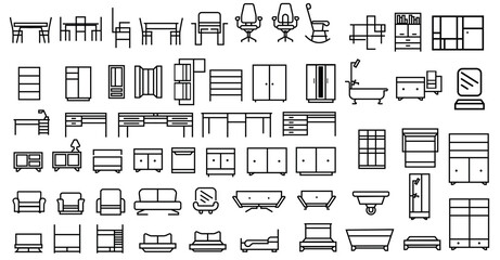 Furniture icon set in thin line style