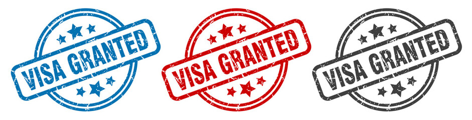 visa granted stamp. visa granted round isolated sign. visa granted label set