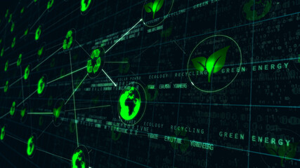Ecology and recycling symbols digital tree illustration