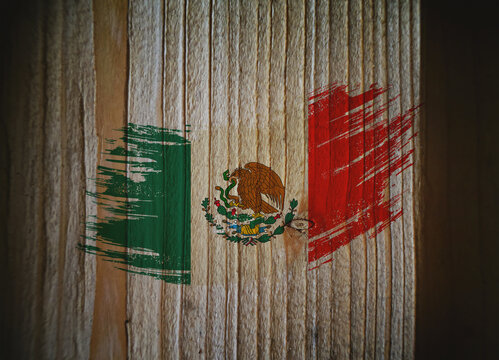 Flag of Mexico on wooden background, grunge, 3D illustration