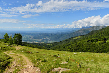 Fototapeta na wymiar The view over the Eporediese plain, climbing to Alpe Cavanna