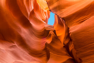 Wave shapes eroded into the rock faces in lower Antelope Canyon, Page, Arizona